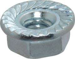 Value Collection - #10-24, 1/2" Flange Diam, Serrated Flange Nut - Grade Grade 2 Steel, Zinc-Plated Finish, 7/32" Flange Height - Caliber Tooling