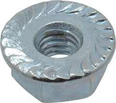 Value Collection - #10-32, 1/2" Flange Diam, Serrated Flange Nut - Grade Grade 2 Steel, Zinc-Plated Finish, 7/32" Flange Height - Caliber Tooling