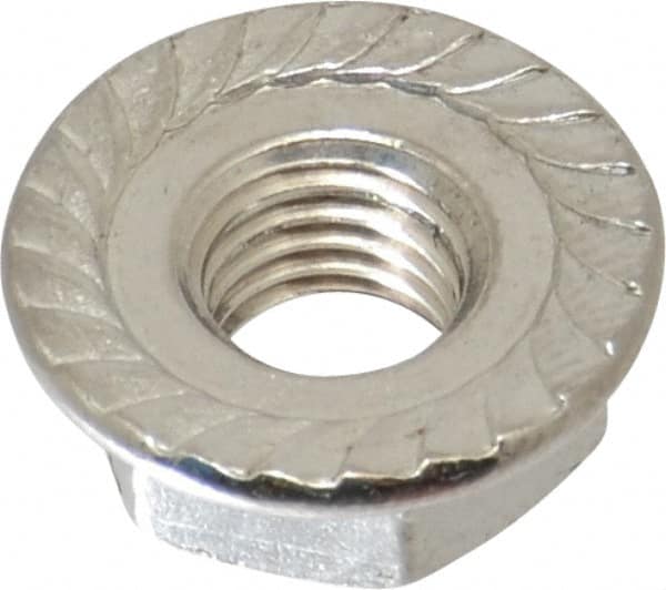 Value Collection - 1/4-28, 19/32" Flange Diam, Serrated Flange Nut - Grade 18-8 Stainless Steel, 0.236" Flange Height - Caliber Tooling