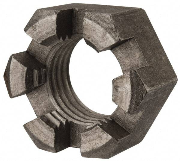 Value Collection - 1-1/4 - 7 UNC Grade 2 Steel Slotted Locknut - 1-7/8" Width Across Flats, 1-1/16" High, Uncoated - Caliber Tooling