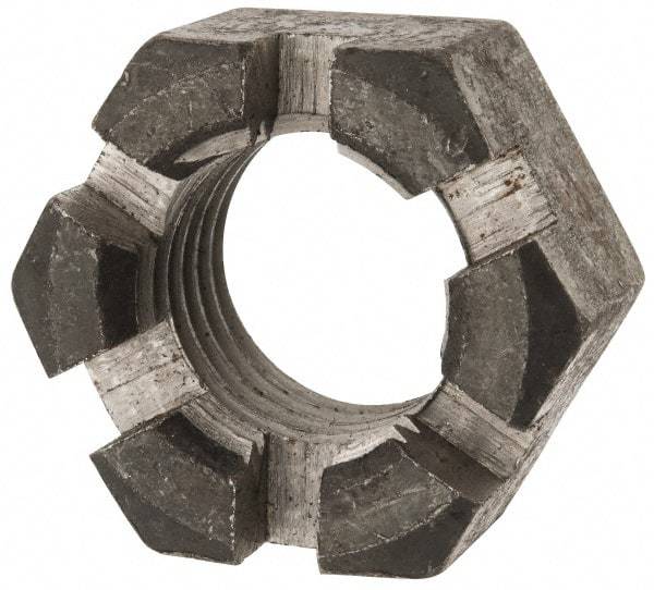 Value Collection - 1-3/8 - 6 UNC Grade 2 Steel Slotted Locknut - 4-1/2" Width Across Flats, 2-37/64" High, Uncoated - Caliber Tooling