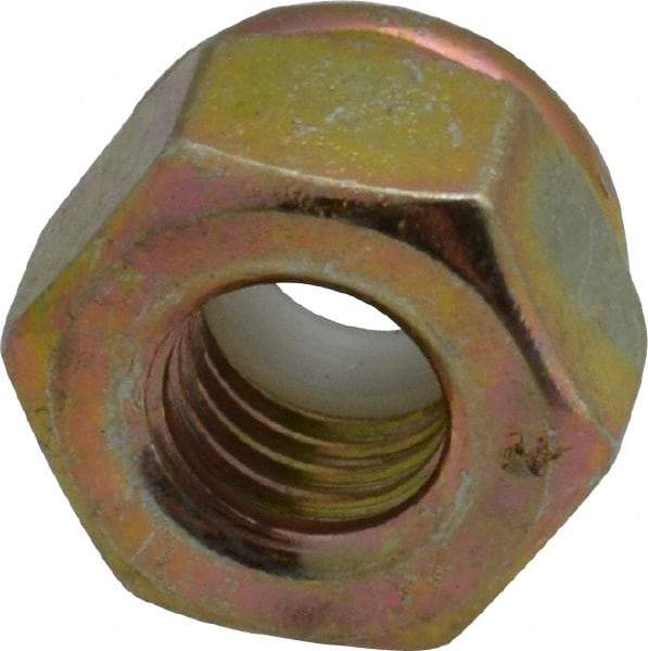 Value Collection - 1/4-28 UNF Grade 8 Hex Lock Nut with Nylon Insert - 7/16" Width Across Flats, 19/64" High, Zinc Yellow Dichromate Finish - Caliber Tooling