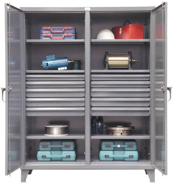 Strong Hold - 6 Shelf 10 Bin Locking Storage Cabinet - Steel, 72" Wide x 24" Deep x 78" High, Dark Gray - Caliber Tooling