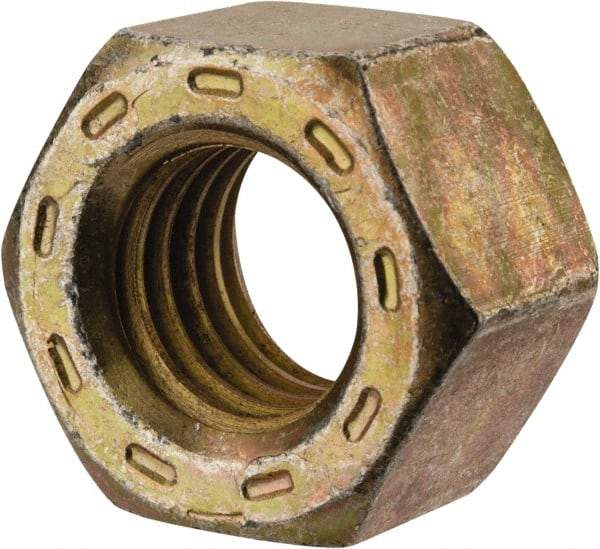 Made in USA - 9/16-12 UNC Steel Right Hand Hex Nut - 7/8" Across Flats, 31/64" High, Zinc Yellow Dichromate Cad & Waxed Finish - Caliber Tooling