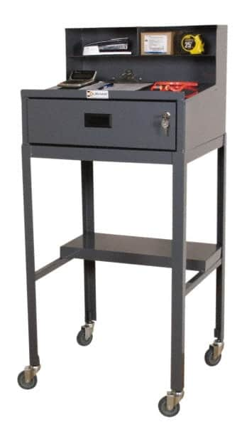 Durham - 1 Drawer Mobile Shop Desk - 23" Wide x 20" Deep x 47-3/4" High, Gray - Caliber Tooling