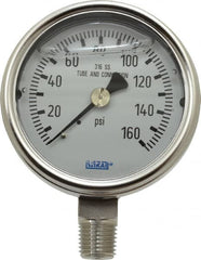 Wika - 2-1/2" Dial, 1/4 Thread, 0-160 Scale Range, Pressure Gauge - Lower Connection Mount, Accurate to 2-1-2% of Scale - Caliber Tooling