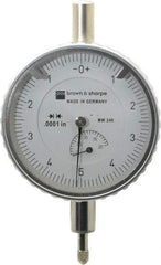 TESA Brown & Sharpe - 0.2" Range, 0-5-0 Dial Reading, 0.0001" Graduation Dial Drop Indicator - 2-1/4" Dial, 0.01" Range per Revolution, Revolution Counter - Caliber Tooling