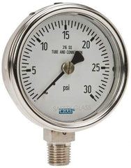 Wika - 2-1/2" Dial, 1/4 Thread, 0-30 Scale Range, Pressure Gauge - Lower Connection Mount, Accurate to 2-1-2% of Scale - Caliber Tooling