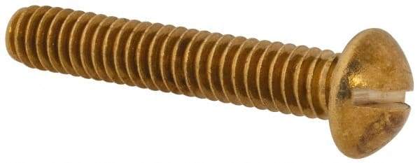 Value Collection - 1/4-20 UNC, 1-1/2" Length Under Head Slotted Drive Machine Screw - Round Head, Brass, Without Washer - Caliber Tooling