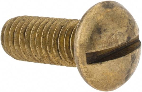 Made in USA - 3/8-16 UNC, 1" Length Under Head Slotted Drive Machine Screw - Round Head, Brass, Uncoated, Without Washer - Caliber Tooling