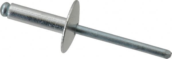 RivetKing - Size 68 Large Flange Dome Head Aluminum Open End Blind Rivet - Steel Mandrel, 0.376" to 1/2" Grip, 5/8" Head Diam, 0.192" to 0.196" Hole Diam, 0.7" Length Under Head, 3/16" Body Diam - Caliber Tooling