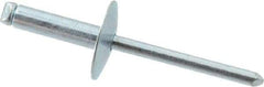 RivetKing - Size 68 Large Flange Dome Head Steel Open End Blind Rivet - Steel Mandrel, 0.376" to 1/2" Grip, 5/8" Head Diam, 0.192" to 0.196" Hole Diam, 0.7" Length Under Head, 3/16" Body Diam - Caliber Tooling