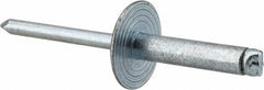 RivetKing - Size 610 Large Flange Dome Head Steel Open End Blind Rivet - Steel Mandrel, 0.501" to 5/8" Grip, 5/8" Head Diam, 0.192" to 0.196" Hole Diam, 0.825" Length Under Head, 3/16" Body Diam - Caliber Tooling