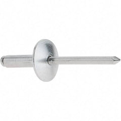 RivetKing - Size 68 Large Flange Dome Head Aluminum Open End Blind Rivet - Aluminum Mandrel, 0.376" to 1/2" Grip, 5/8" Head Diam, 0.192" to 0.196" Hole Diam, 0.7" Length Under Head, 3/16" Body Diam - Caliber Tooling