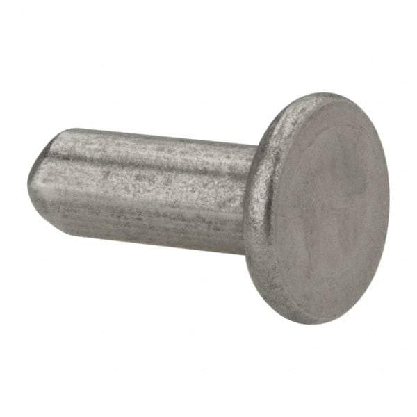 RivetKing - 3/16" Body Diam, Flat Uncoated Stainless Steel Solid Rivet - 1/2" Length Under Head, Grade 18-8 - Caliber Tooling