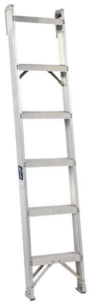 Louisville - 6 Steps, 6' High, Type IA Rating, Aluminum Shelf Ladder - 300 Lb Capacity, 15-1/4" Base Width - Caliber Tooling