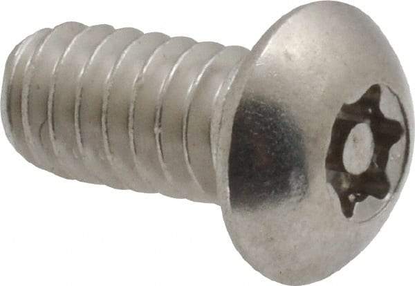 Made in USA - 1/4-20 UNC, 1/2" Length Under Head Torx Drive Machine Screw - Button Head, Grade 18-8 Stainless Steel, Uncoated, Without Washer - Caliber Tooling