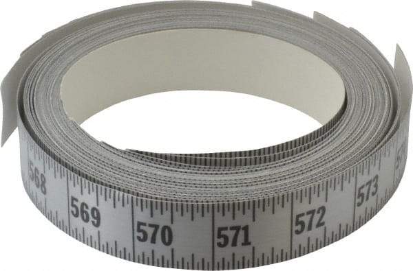 Made in USA - 48 Ft. Long x 1 Inch Wide, 1/16 Inch Graduation, Silver, Mylar Adhesive Tape Measure - Reads Left to Right, Horizontal Scale - Caliber Tooling