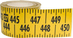 Made in USA - 45 Ft. Long x 3 Inch Wide, 1/4 Inch Graduation, Yellow, Mylar Adhesive Tape Measure - Reads Left to Right, Horizontal Scale - Caliber Tooling