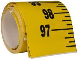 Made in USA - 12 Ft. Long x 3 Inch Wide, 1/4 Inch Graduation, Yellow, Mylar Adhesive Tape Measure - Reads Bottom to Top, Vertical Rules - Caliber Tooling