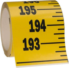 Made in USA - 20 Ft. Long x 3 Inch Wide, 1/4 Inch Graduation, Yellow, Mylar Adhesive Tape Measure - Reads Bottom to Top, Vertical Rules - Caliber Tooling