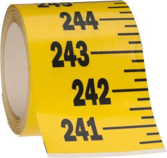 Made in USA - 24 Ft. Long x 3 Inch Wide, 1/4 Inch Graduation, Yellow, Mylar Adhesive Tape Measure - Reads Bottom to Top, Vertical Rules - Caliber Tooling