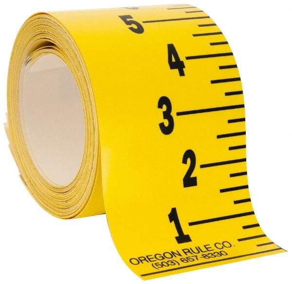 Made in USA - 36 Ft. Long x 3 Inch Wide, 1/4 Inch Graduation, Yellow, Mylar Adhesive Tape Measure - Reads Bottom to Top, Vertical Rules - Caliber Tooling