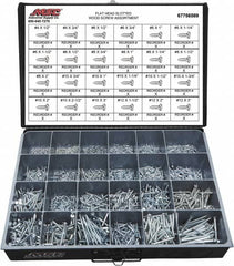 Value Collection - 2,400 Piece, #4x1/2 to #10 x 1-1/4, Steel Wood Screw Assortment - Flat Head, Slotted Drive, 1/2 to 3" Long, Grade 2 - Caliber Tooling