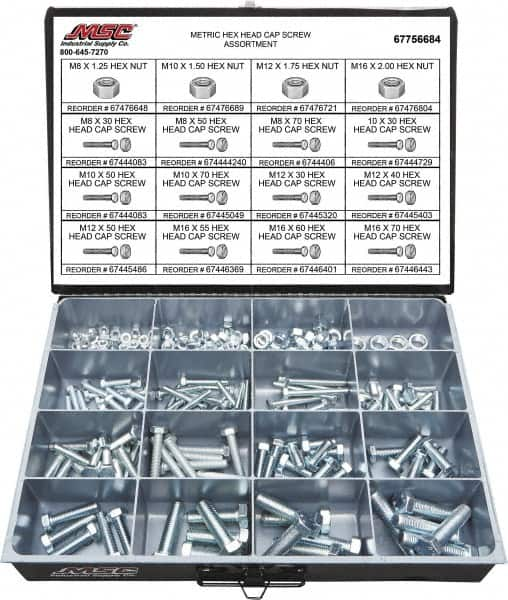 Value Collection - 200 Piece Steel Hex Head Cap Screws - M8 to M16 Thread, Grade 2 - Caliber Tooling