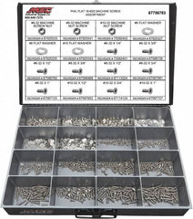 Value Collection - 1,400 Piece, #6-32 to #10-32, Stainless Steel Machine Screw Assortment - Flat Head, Phillips Drive, 1/4 to 1" Long, Grade 18-8 - Caliber Tooling