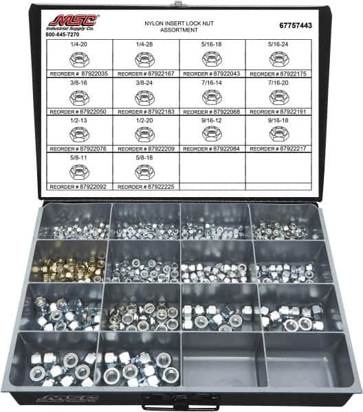 Value Collection - 1/4-20 to 5/8-18 Thread, 435 Piece Steel Nut Assortment - Grade 2 - Caliber Tooling