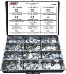 Value Collection - 1275 Piece, No. 10, 1/2" Screw, Grade 2 Steel Fender & Flat Washer Assortment - Includes 1/4 to 5/16 x 1-1/2" Screw & Compartmented Storage Case - Caliber Tooling