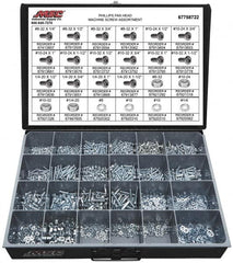 Value Collection - 1,975 Piece, #8-32 to 1/4-20, Steel Machine Screw Assortment - Pan Head, Phillips Drive, 1/4 to 1-1/2" Long, Grade 2 - Caliber Tooling