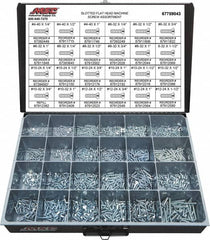 Value Collection - 1,500 Piece, #4-40 to #12-24, Steel Machine Screw Assortment - Flat Head, Slotted Drive, 1/4 to 1-1/2" Long, Grade 2 - Caliber Tooling