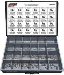 Value Collection - 685 Piece, #4-40 to 3/8-16, Stainless Steel Set Screw Assortment - Hex Head, Hex Socket Drive, 3/16 to 1" Long, Grade 18-8 - Caliber Tooling