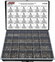 Value Collection - 1,950 Piece, #4-40 to 1/4-20, Stainless Steel Machine Screw Assortment - Pan Head, Slotted Drive, 3/16 to 1-1/2" Long, Grade 18-8 - Caliber Tooling