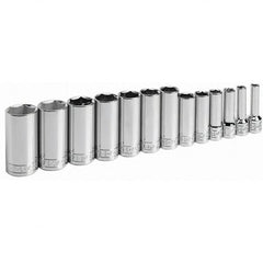 SK - 3/8" Drive Deep Socket Set - 1/4 to 1", Inch Measurement Standard - Caliber Tooling