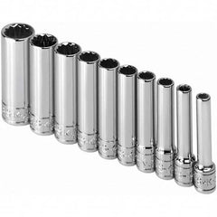 SK - 1/4" Drive Deep Socket Set - 3/16 to 9/16", Inch Measurement Standard - Caliber Tooling