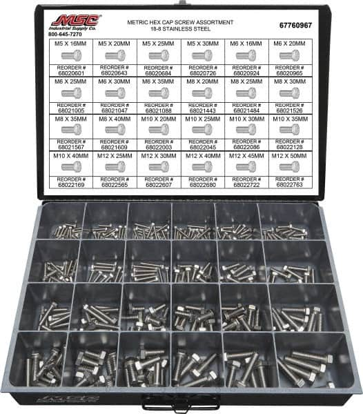 Value Collection - 330 Piece Stainless Steel Hex Head Cap Screws - M5 to M12 Thread, 18-8 - Caliber Tooling