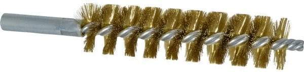 Schaefer Brush - 4" Brush Length, 1" Diam, Double Stem, Single Spiral Tube Brush - 6-1/4" Long, Brass, 12-24 Female Connection - Caliber Tooling