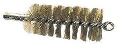 Schaefer Brush - 4-1/2" Brush Length, 3-1/4" Diam, Double Stem, Single Spiral Tube Brush - 8" Long, Brass, 1/4" NPSM Male Connection - Caliber Tooling