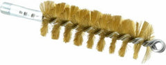 Schaefer Brush - 4-1/2" Brush Length, 1-1/2" Diam, Double Stem, Single Spiral Tube Brush - 8" Long, Brass, 1/4" NPSM Male Connection - Caliber Tooling