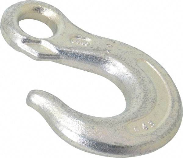 CM - 5,400 Lb Capacity, Chain Grade 43, Carbon Steel Eye Hook - 3-1/4" Reach, 11/16" Eye ID, 3/8" Chain Diam - Caliber Tooling