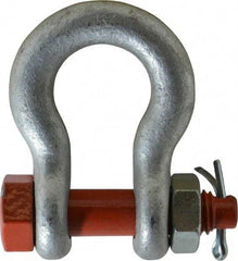 Campbell - 1/2" Nominal Chain Size, 3.33 Ton Alloy Steel Bolt Anchor Shackle - 1/2" Diam, 5/8" Pin Diam, 1-15/16" High x 13/16" Wide Inside Jaw, 1-1/4" Inside Width, 1-1/4" Max Body Thickness - Caliber Tooling