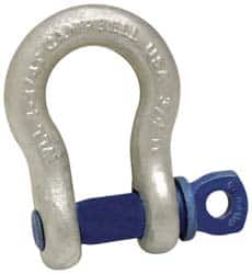 Campbell - 1-3/4" Nominal Chain Size, 25. Ton Carbon Steel Bolt Anchor Shackle - 1-3/4" Diam, 2" Pin Diam, 7" High x 2-7/8" Wide Inside Jaw, 4-3/4" Inside Width, 4" Max Body Thickness - Caliber Tooling