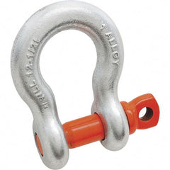 Campbell - 1-1/4" Nominal Chain Size, 18 Ton Alloy Steel Screw Anchor Shackle - 1-1/4" Diam, 1-3/8" Pin Diam, 4-1/2" High x 2" Wide Inside Jaw, 3-1/4" Inside Width, 3" Max Body Thickness - Caliber Tooling