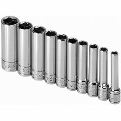 SK - 1/4" Drive Deep Socket Set - 3/16 to 9/16", Inch Measurement Standard - Caliber Tooling