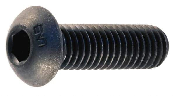 Unbrako - #10-24 UNC Hex Socket Drive, Button Screw - Alloy Steel, Black Oxide Finish, 5/8" Length Under Head - Caliber Tooling