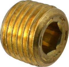 Unbrako - 1/4-18, 13/32" OAL, Brass Socket Pressure Plug - 7/8" Taper per Foot, 1/4" Hex Key - Caliber Tooling