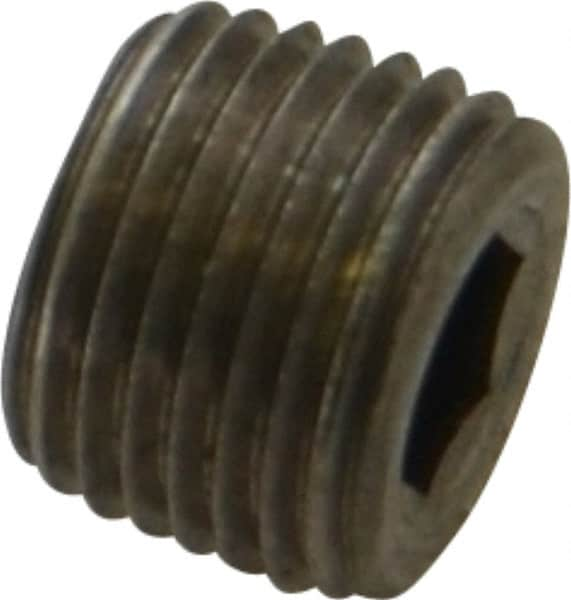 Unbrako - 1/8-27, 5/16" OAL, Stainless Steel Socket Pressure Plug - 3/4" Taper per Foot, 3/16" Hex Key - Caliber Tooling